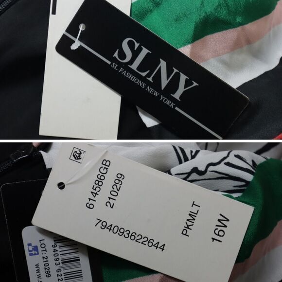 NEW SLNY floral print tie neck color block sleeveless dress, women's size 16W - Picture 13 of 16